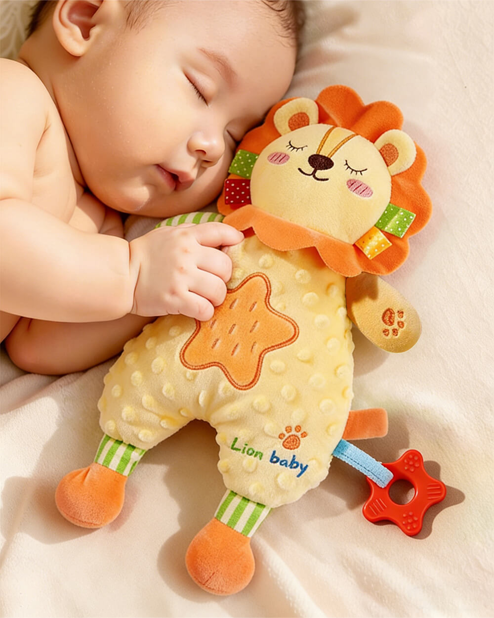 Infant Dino Comfort Doll Toy with Soothing Teether Toddler Security Plush Dino Soft Sleeping Toy