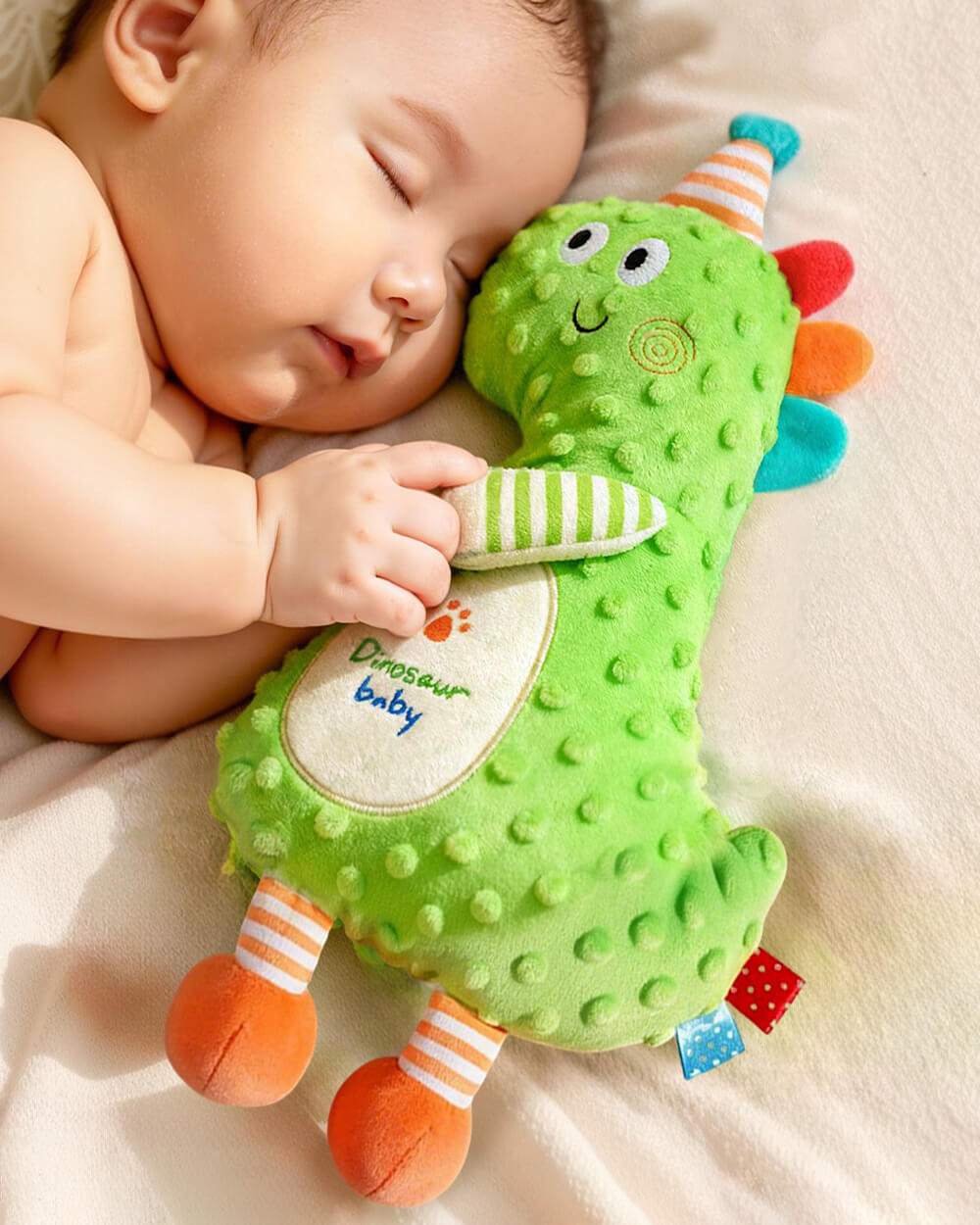 Infant Dino Comfort Doll Toy with Soothing Teether Toddler Security Plush Dino Soft Sleeping Toy