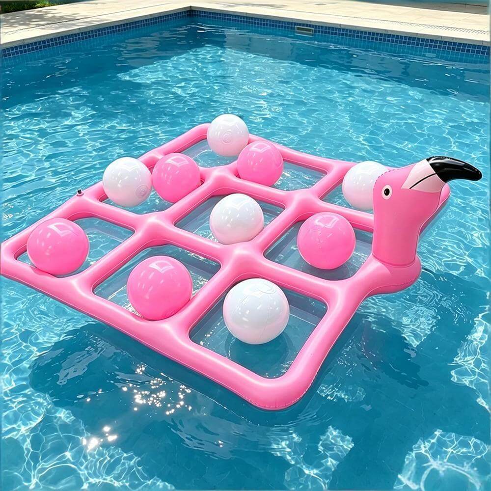 Inflatable Pool Float Game Set Interactive Tic-Tac-Toe Floating Water Toy with 10 Balls for Kids and Adults