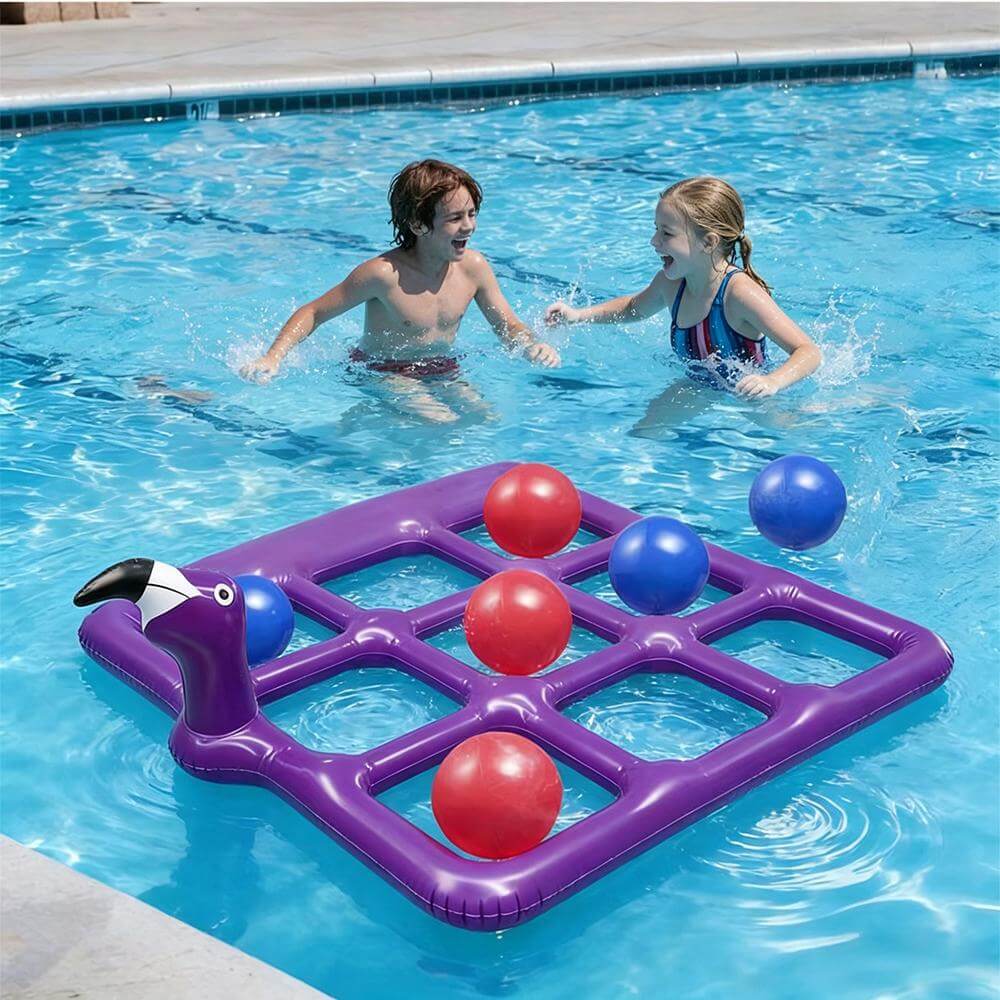 Inflatable Pool Float Game Set Interactive Tic-Tac-Toe Floating Water Toy with 10 Balls for Kids and Adults