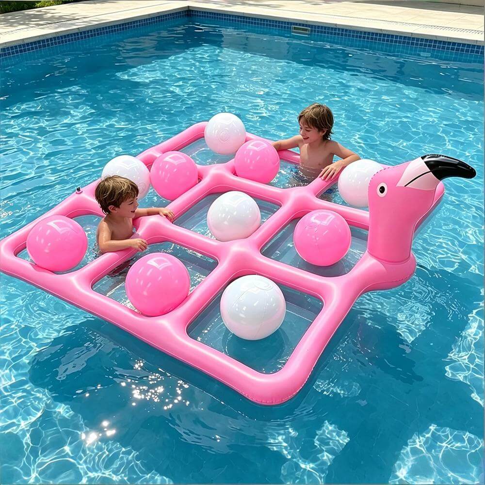 Inflatable Pool Float Game Set Interactive Tic-Tac-Toe Floating Water Toy with 10 Balls for Kids and Adults