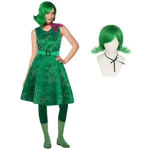 Women Disgust Costume Green Sleeveless High Waist Dress Full Set Women Disgust Cosplay Outfit