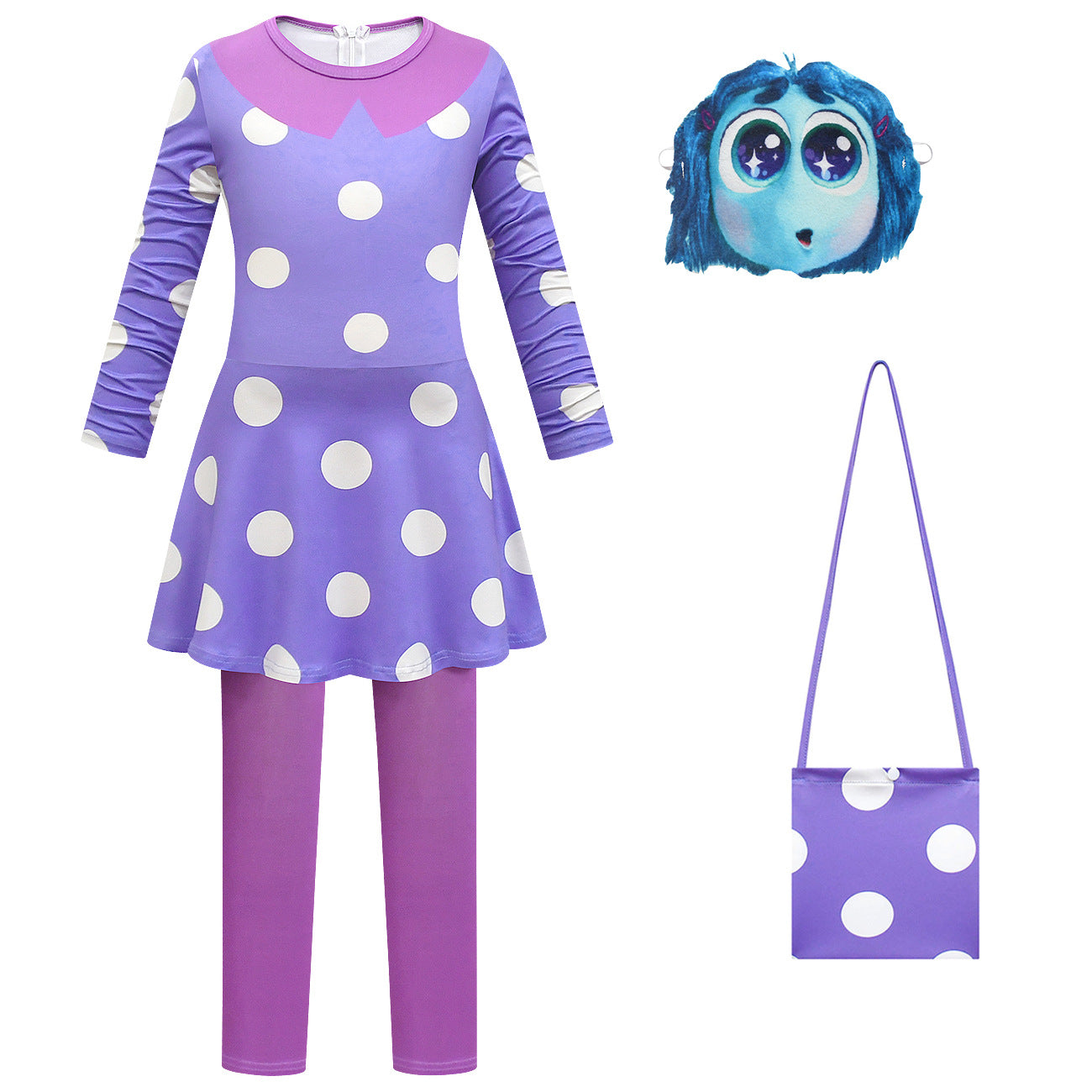 Girls Envy Cosplay Costume Inside 2 Out Envy Dress with Leggings Cloak and Mask for Carnival