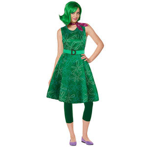 Green Disgust Dress with Matching Leggings and Scarf Adult Sleeveless High Waist Disgust Costume Set