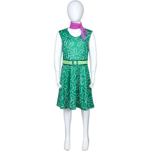 Girls Disgust Costume Green Sleeveless Dress with Belt and Scarf Kids Disgust Cosplay Outfit