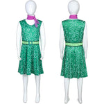 Girls Disgust Costume Green Sleeveless Dress with Belt and Scarf Kids Disgust Cosplay Outfit