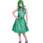 Girls Disgust Costume Green Sleeveless Dress with Belt and Scarf Kids Disgust Cosplay Outfit