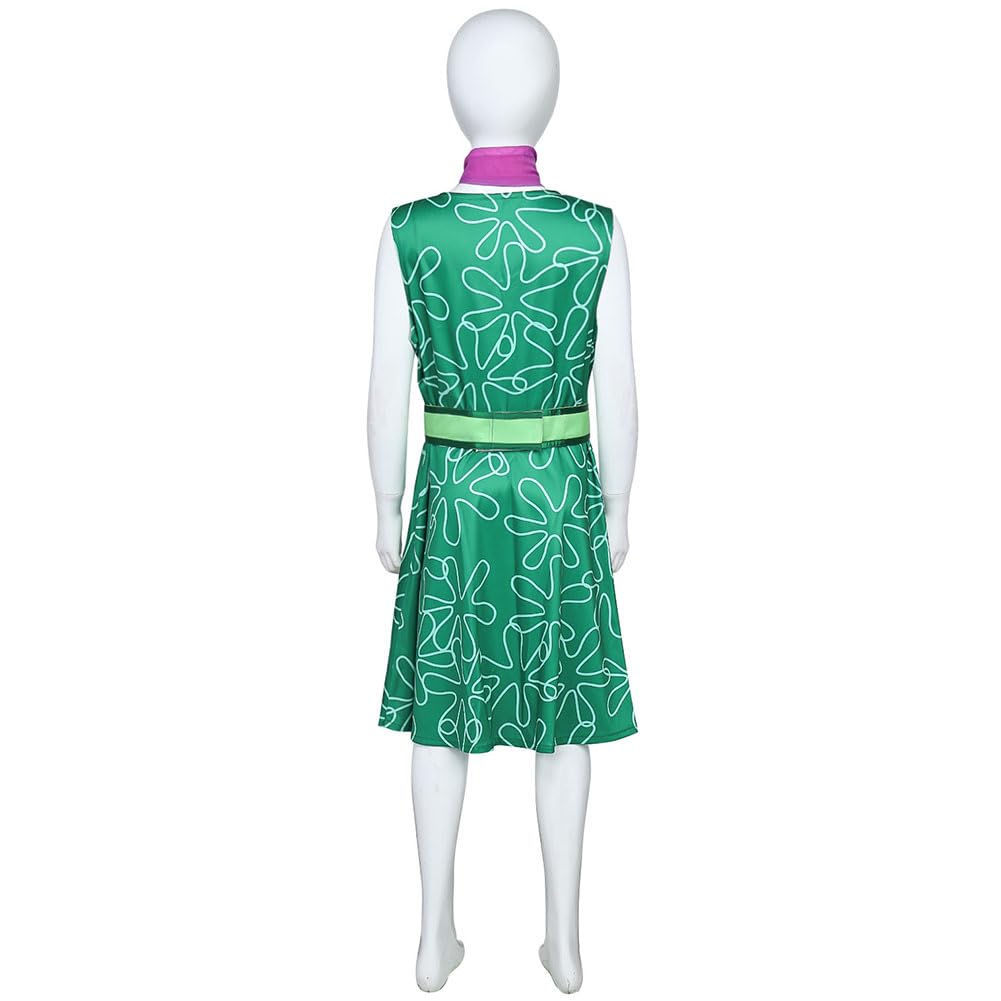 Girls Disgust Costume Green Sleeveless Dress with Belt and Scarf Kids Disgust Cosplay Outfit