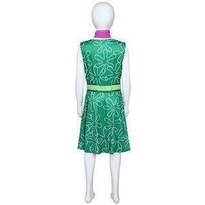 Girls Disgust Costume Green Sleeveless Dress with Belt and Scarf Kids Disgust Cosplay Outfit