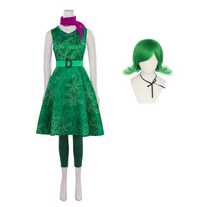 Green Disgust Dress with Matching Leggings and Scarf Adult Sleeveless High Waist Disgust Costume Set