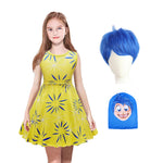 Girls Joy Dress Inside 2 Out Cosplay Costume Summer Skater Dress with Wig for Carnival