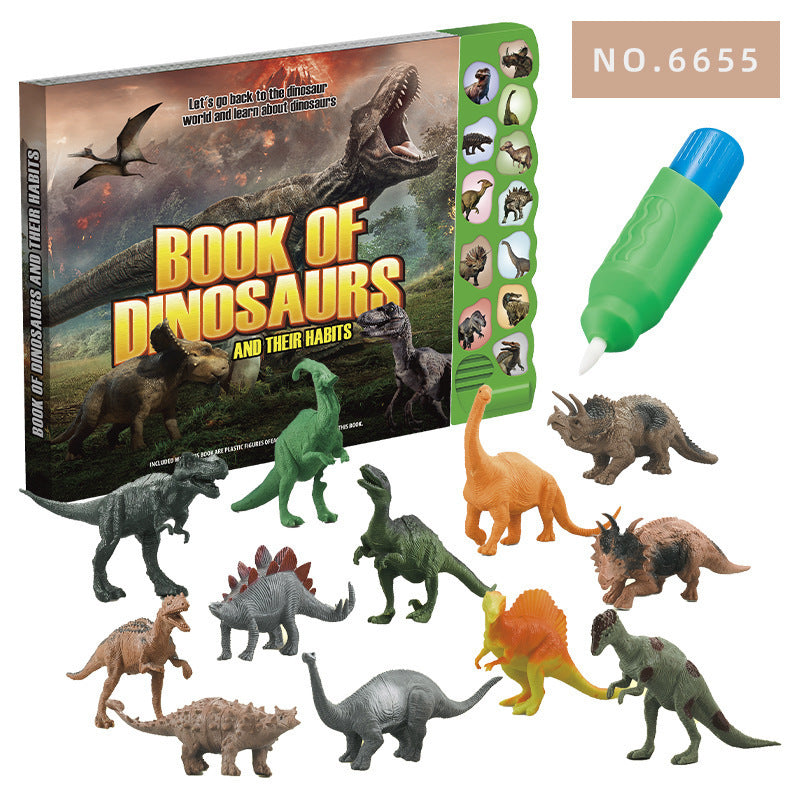 Interactive Dino Sound Book with 12 Dino Figures & Water Doodle Pen Educational Toy Set for Kids 3+