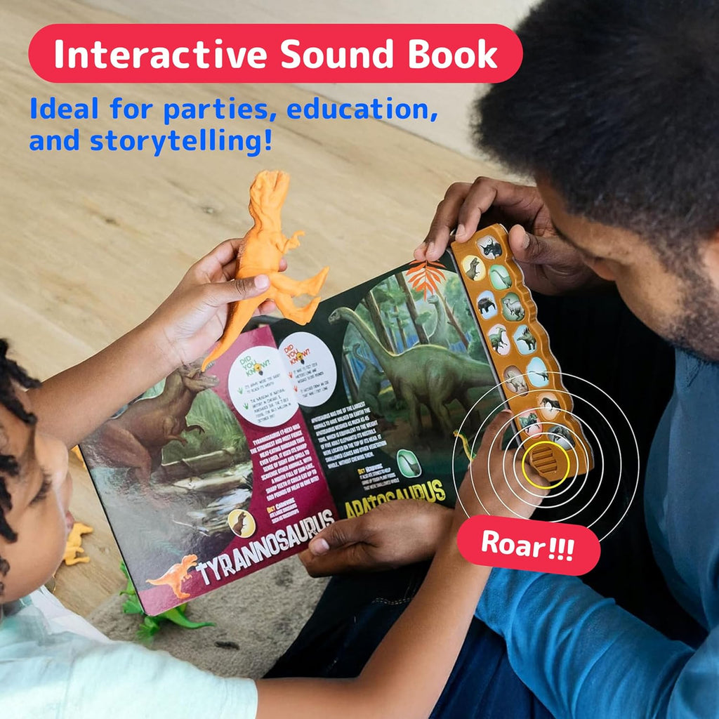 Interactive Dino Sound Book with 12 Dino Figures & Water Doodle Pen Educational Toy Set for Kids 3+