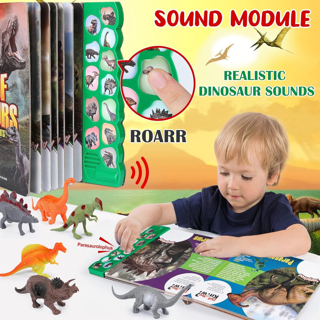 Interactive Dino Sound Book with 12 Dino Figures & Water Doodle Pen Educational Toy Set for Kids 3+