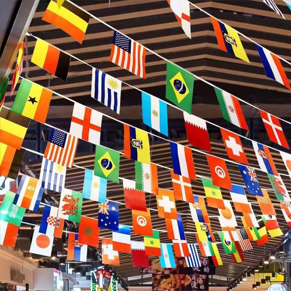 International String Flags 8.3" x 5.5" World Flag Banner with Fade-Resistant Fabric for Sports Decoration