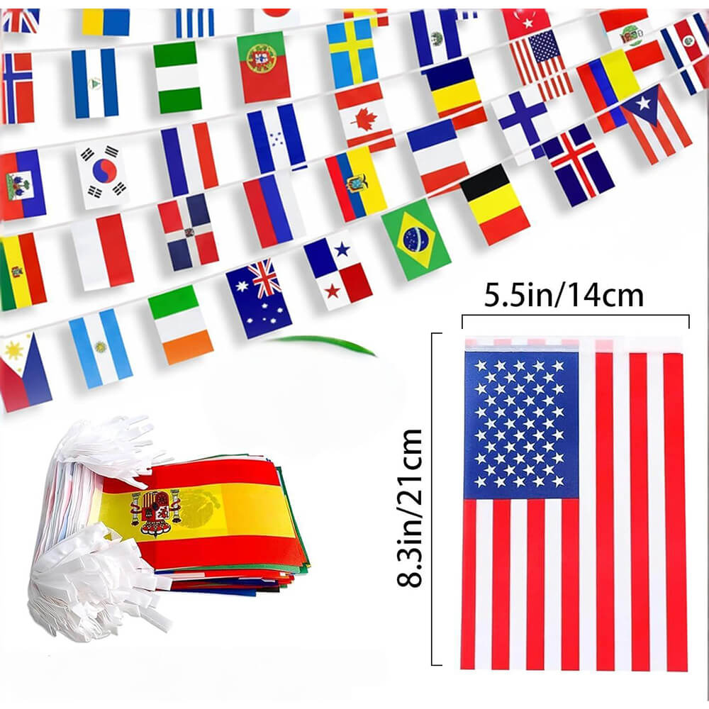 International String Flags 8.3" x 5.5" World Flag Banner with Fade-Resistant Fabric for Sports Decoration