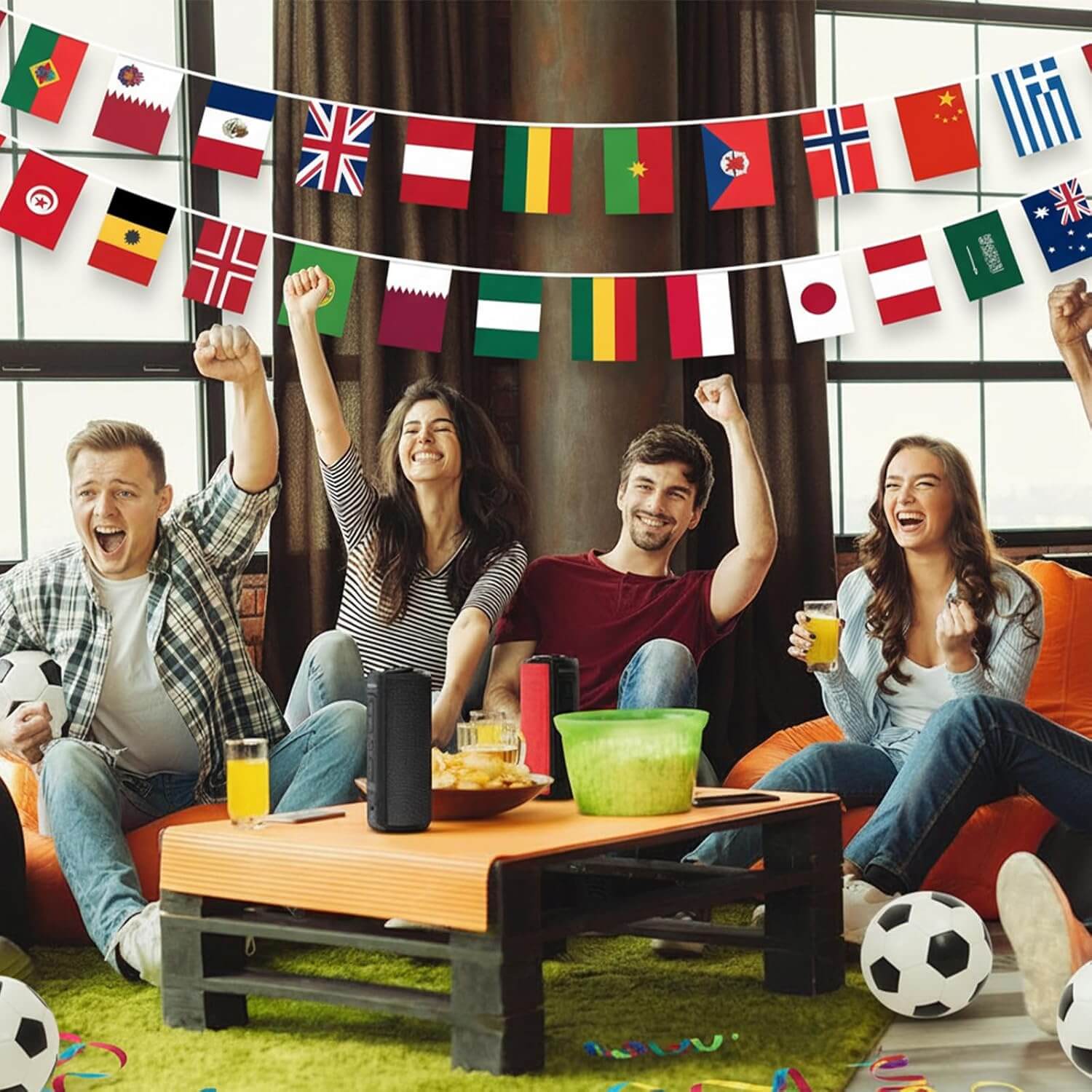 International String Flags 8.3" x 5.5" World Flag Banner with Fade-Resistant Fabric for Sports Decoration