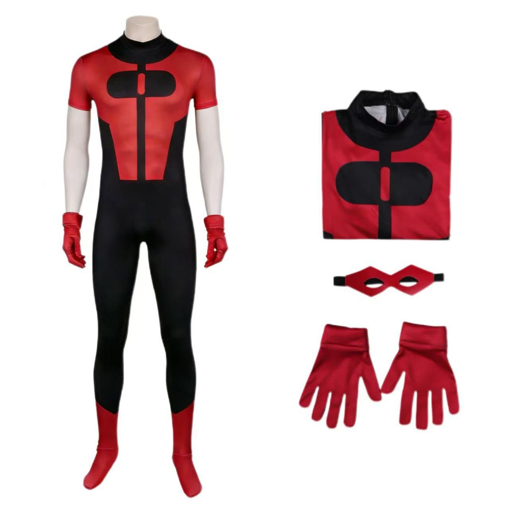 Hero Costume Red Warrior Jumpsuit with Matching Eye Mask and Gloves Suit for Comic-Con