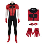 Hero Costume Red Warrior Jumpsuit with Matching Eye Mask and Gloves Suit for Comic-Con