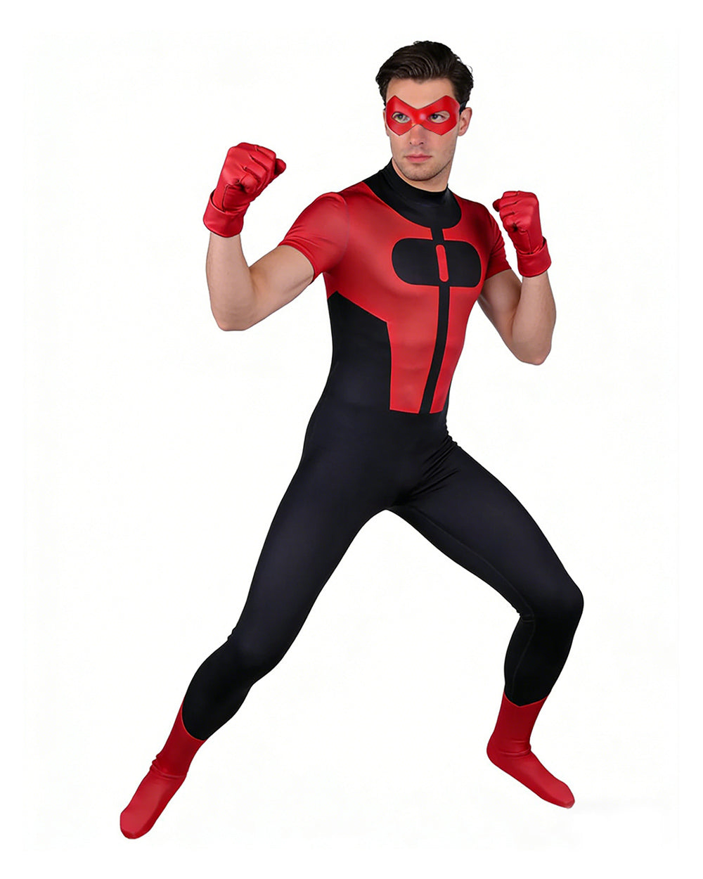 Hero Costume Red Warrior Jumpsuit with Matching Eye Mask and Gloves Suit for Comic-Con