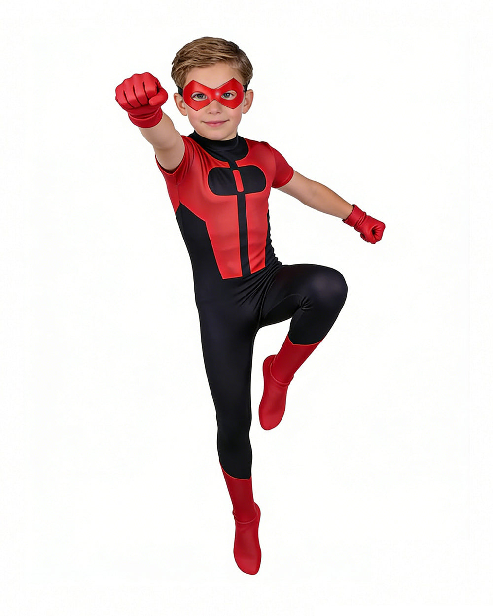 Hero Costume Red Warrior Jumpsuit with Matching Eye Mask and Gloves Suit for Comic-Con