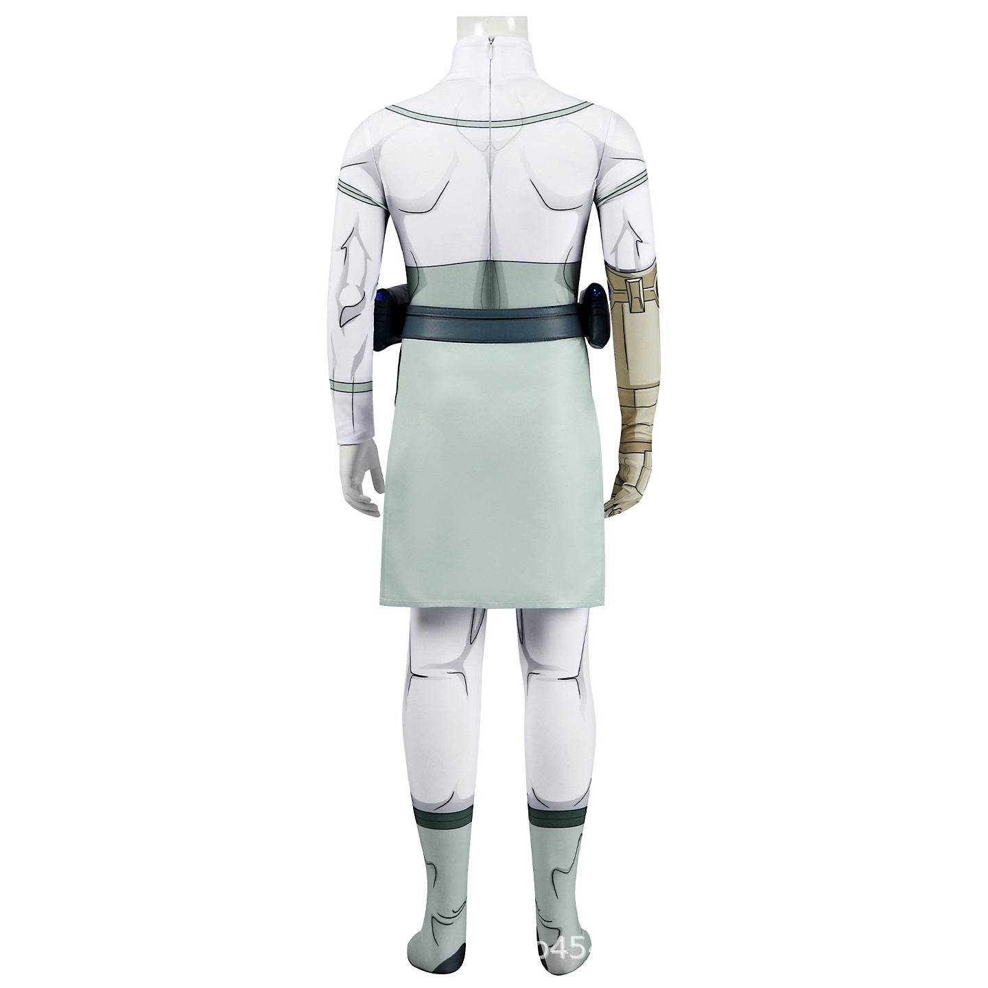 Viltrumite Costume White Warrior Muscle Print Bodysuit with Loincloth and Waist Bag for Roleplay