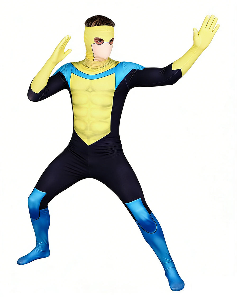 Super Hero Cosplay Costume Jumpsuit with Cape and Mask for Comic Con Party