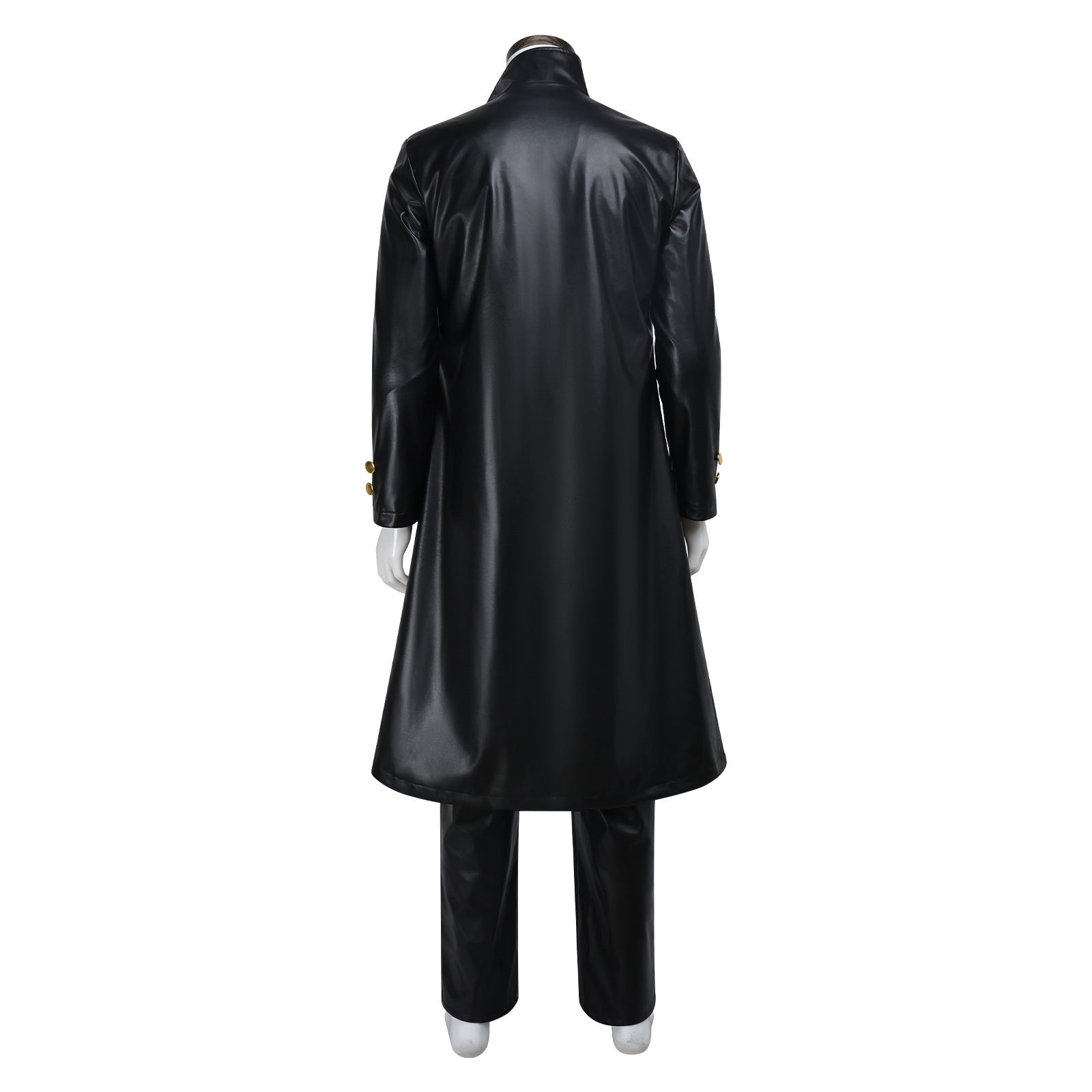 JJBA Cosplay Costume Black Unisex Qtaro PU Leather Long Coat Pants Outfit