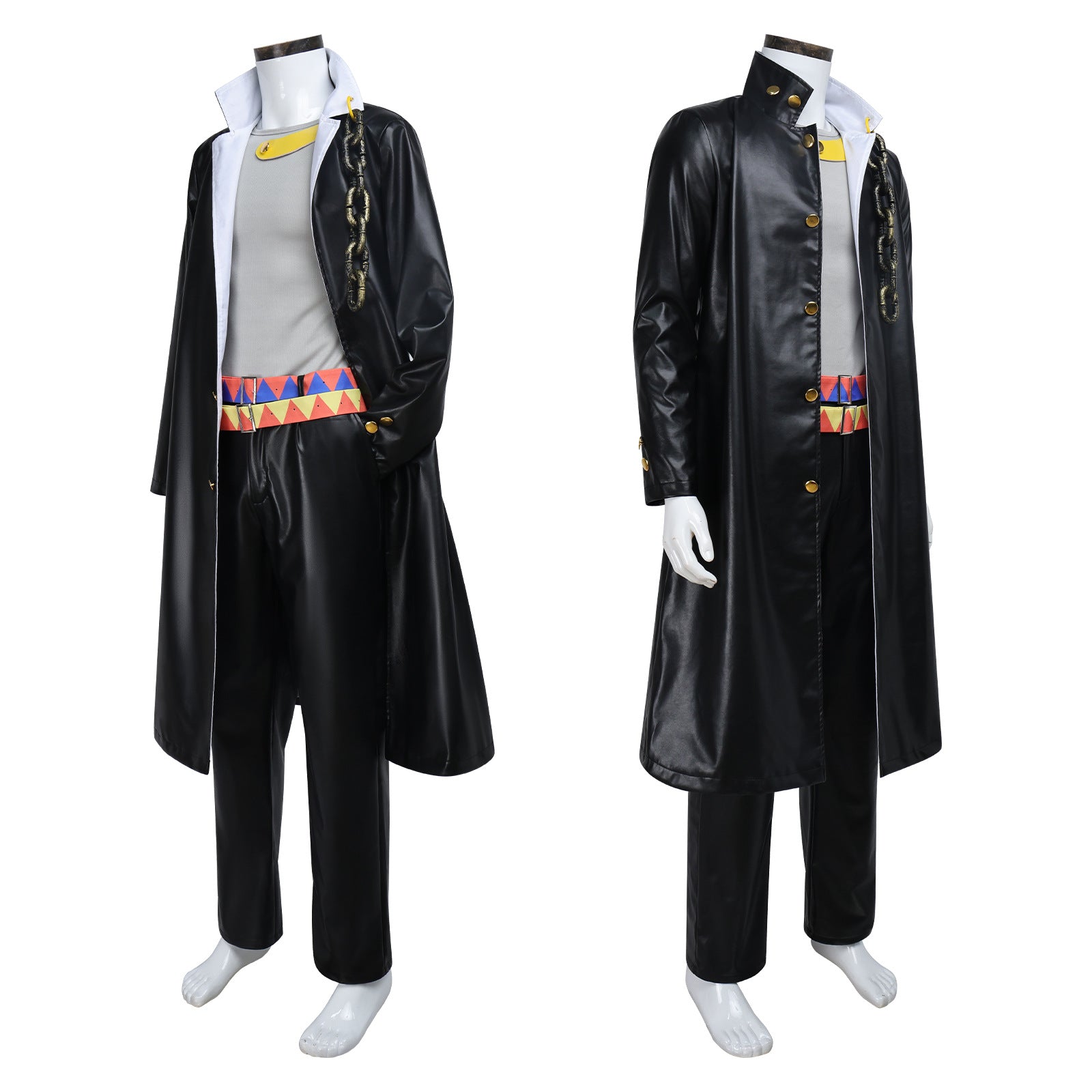JJBA Cosplay Costume Black Unisex Qtaro PU Leather Long Coat Pants Outfit
