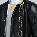 JJBA Cosplay Costume Black Unisex Qtaro PU Leather Long Coat Pants Outfit