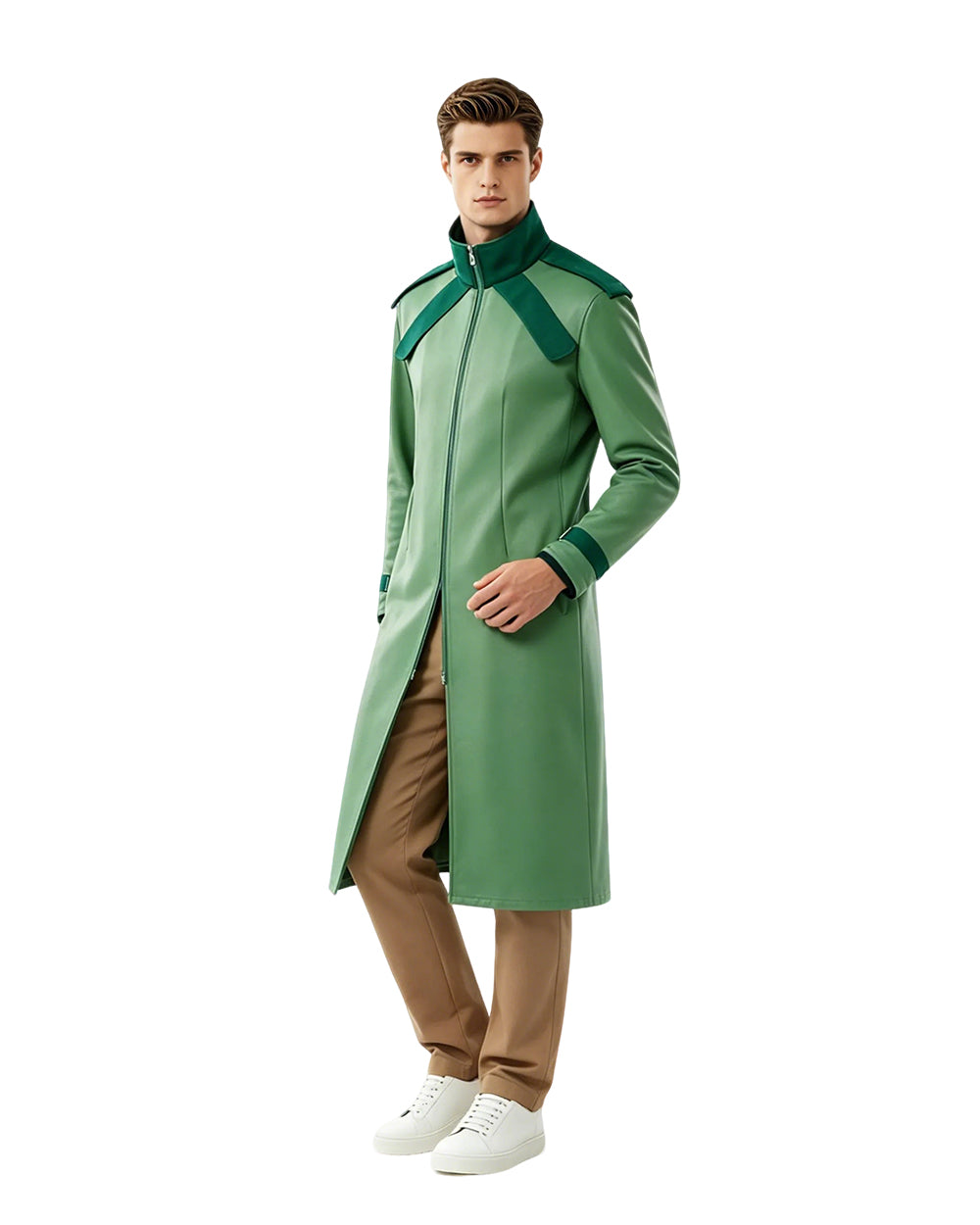 JJBA Race Coordinator Outfit Long Green Trench Coat with Pants for Anime Fans Cosplay