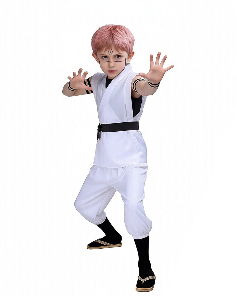 Sukuna Sleeveless Kimono Set White Combat Uniform Tops Pants Vest with Accessories