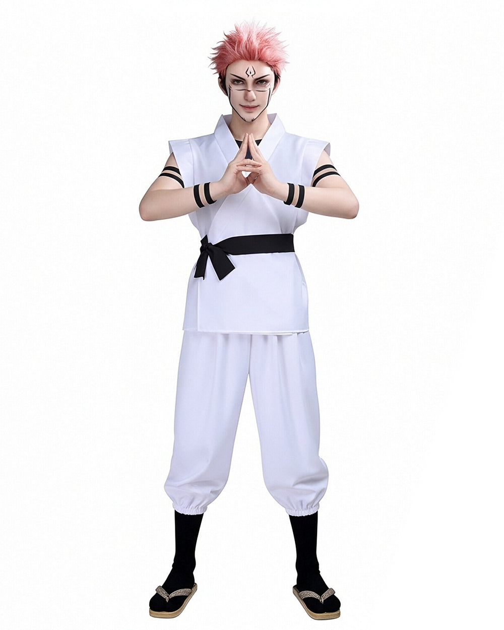 Sukuna Sleeveless Kimono Set White Combat Uniform Tops Pants Vest with Accessories
