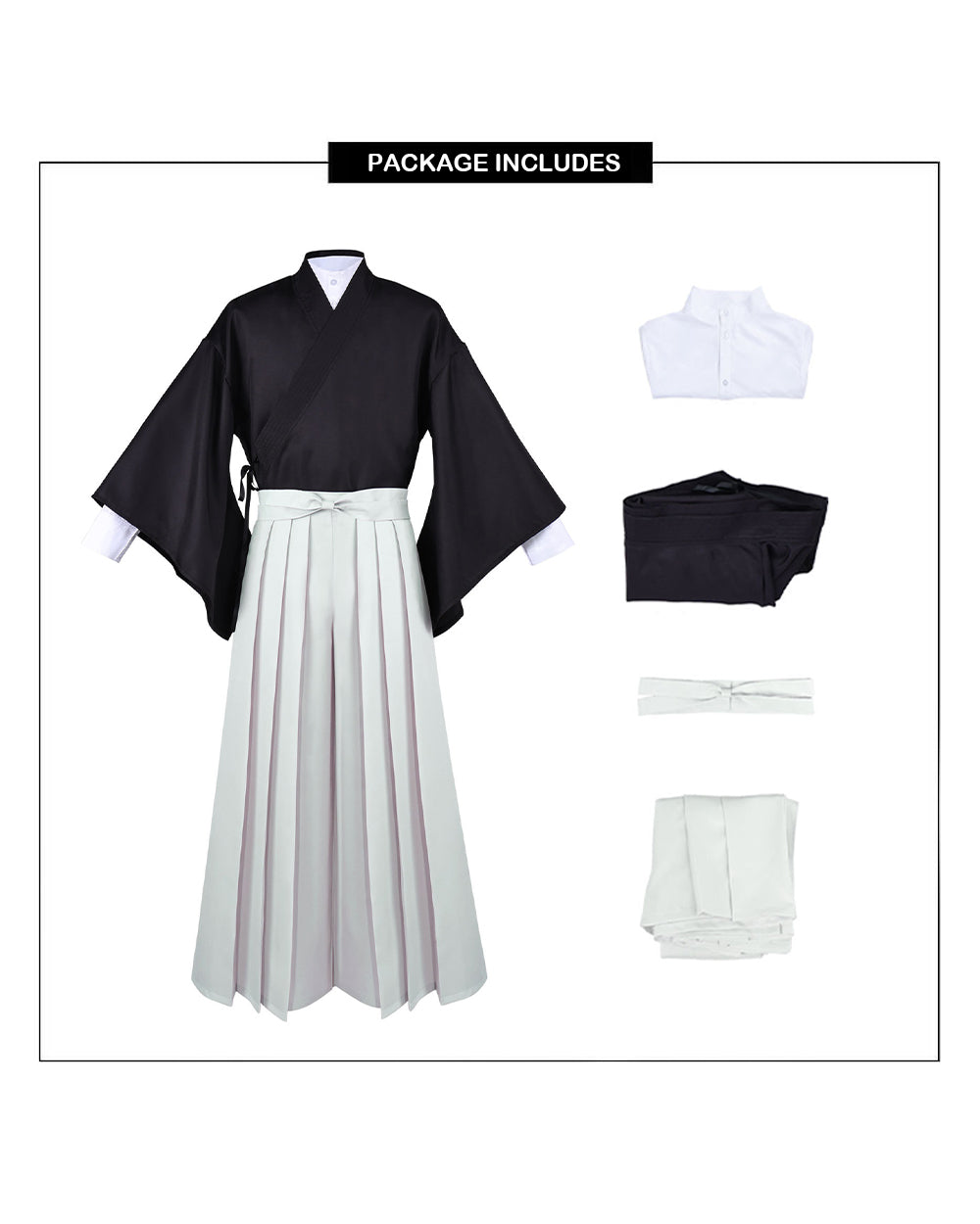 Naoya Costume Black Kimono Outerwear with Pleated Culottes Full Cosplay Set