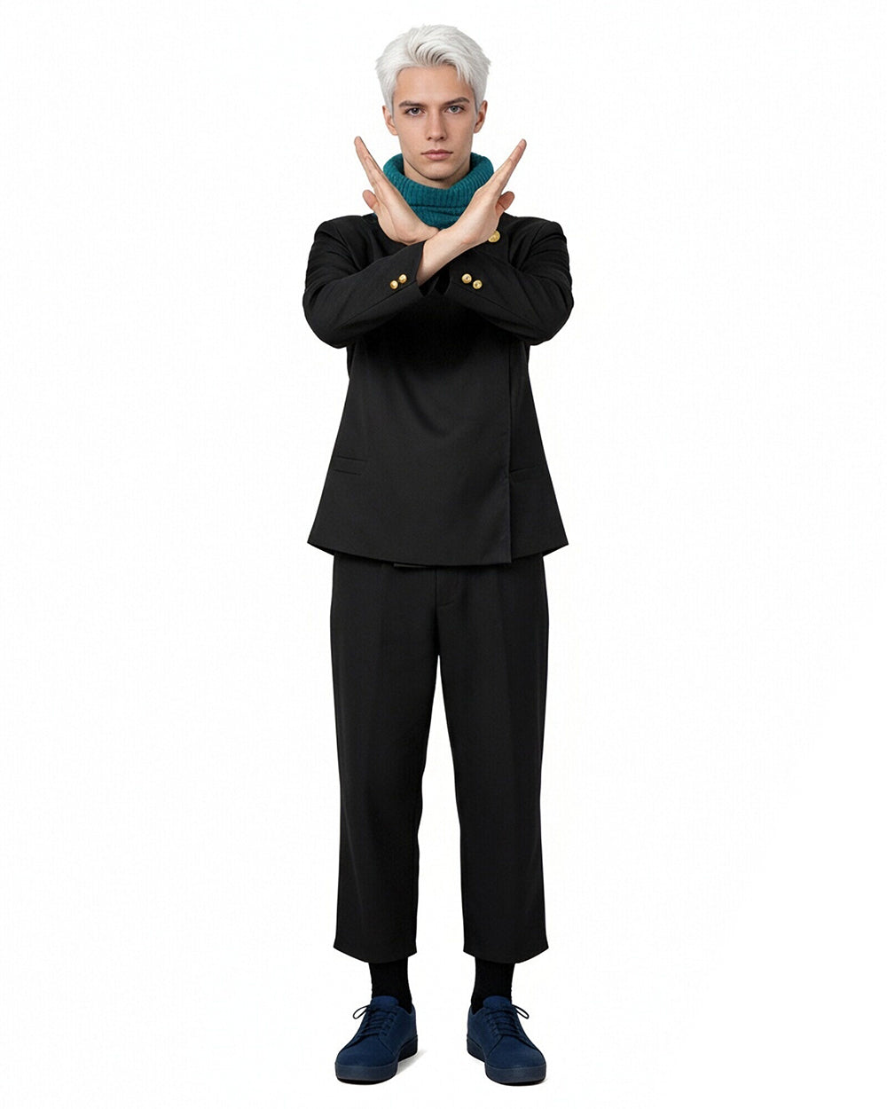 Adult Toge Costume Black Sorcerer Uniform Tops Pants and Scarf for Halloween Cosplay