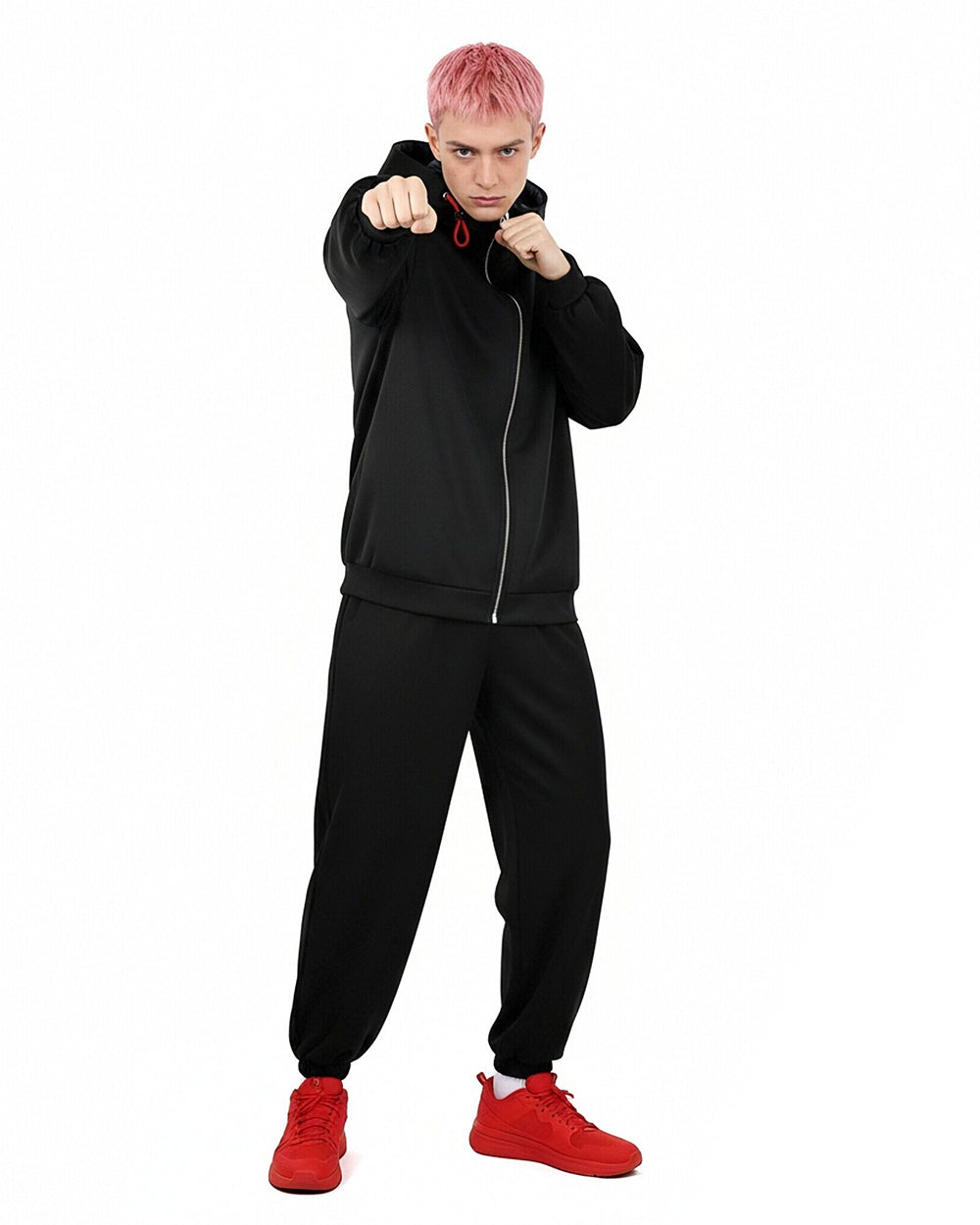 Yuji Tracksuit Black Zip-up Hoodie and Joggers 2pcs Suit for Cosplay Daily Wear