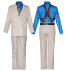 Nanami Costume Sorcerer Suit Set with Blue Shirt Leopard Tie and Leather Shoulder Harness