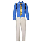 Nanami Costume Sorcerer Suit Set with Blue Shirt Leopard Tie and Leather Shoulder Harness