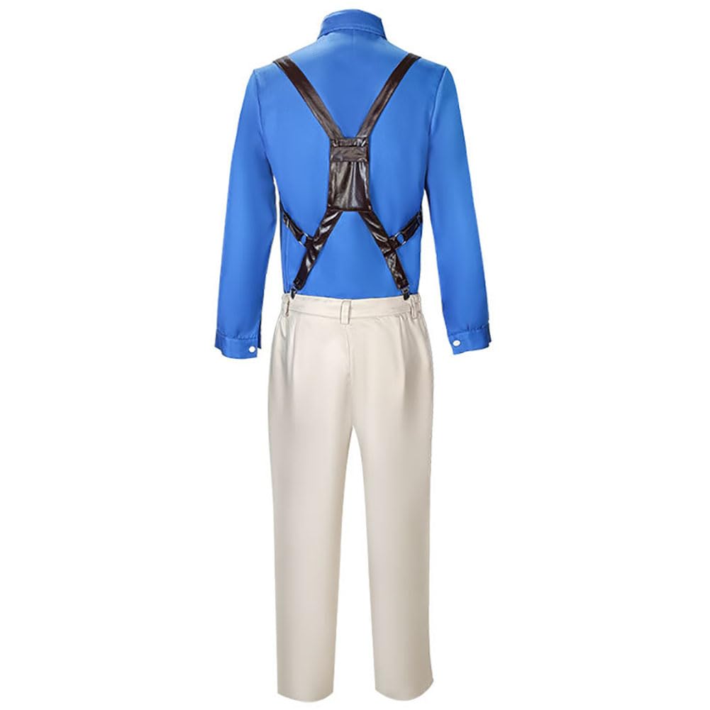 Nanami Costume Sorcerer Suit Set with Blue Shirt Leopard Tie and Leather Shoulder Harness