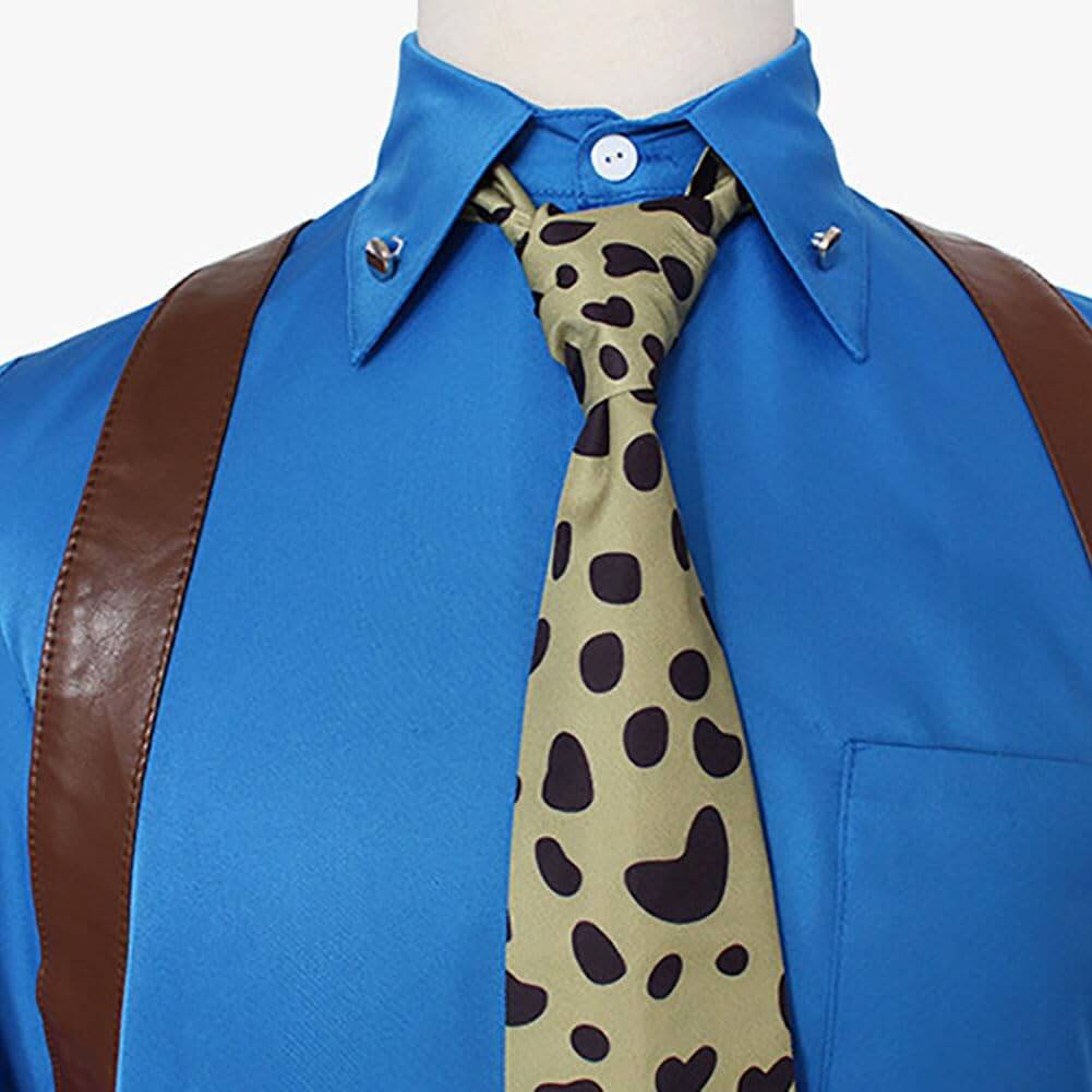 Nanami Costume Sorcerer Suit Set with Blue Shirt Leopard Tie and Leather Shoulder Harness