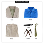 Nanami Costume Sorcerer Suit Set with Blue Shirt Leopard Tie and Leather Shoulder Harness