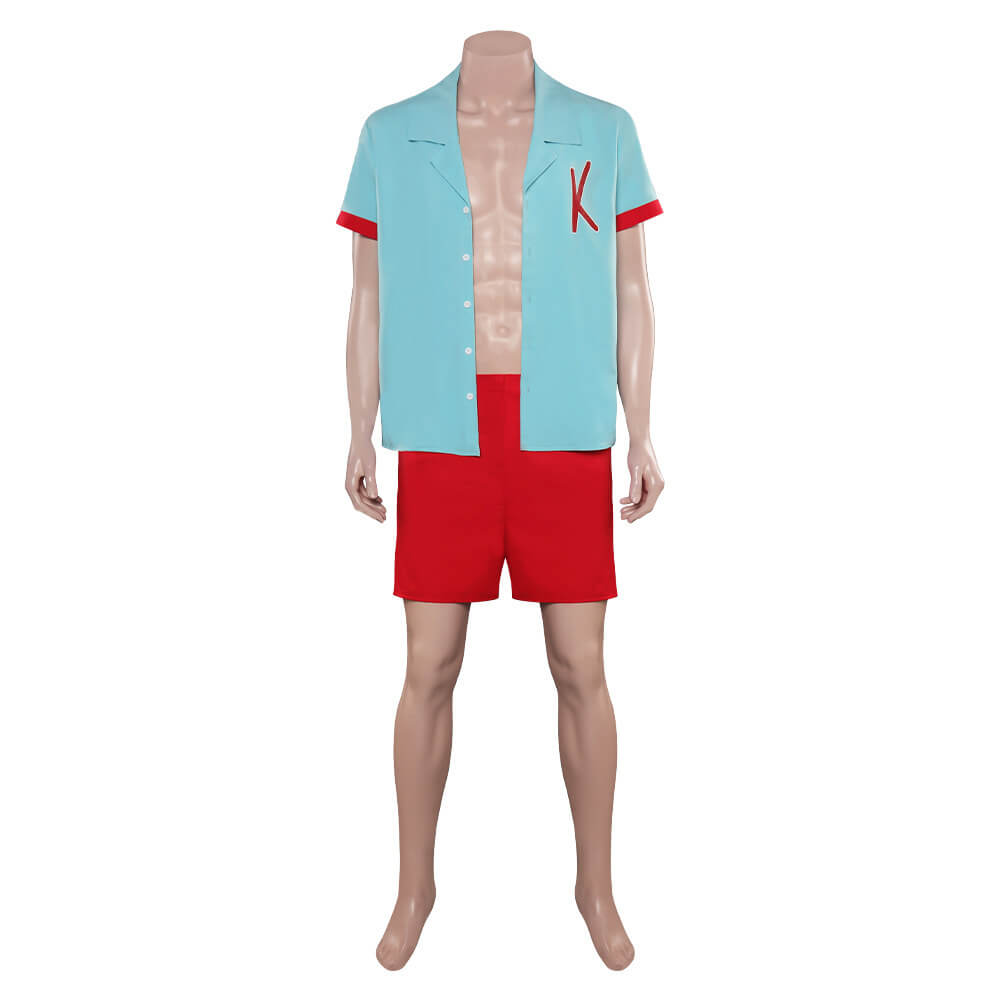Ryan Gosling Costume Blue Shirt and Red Shorts Suit Men's Beach Vacation Outfit