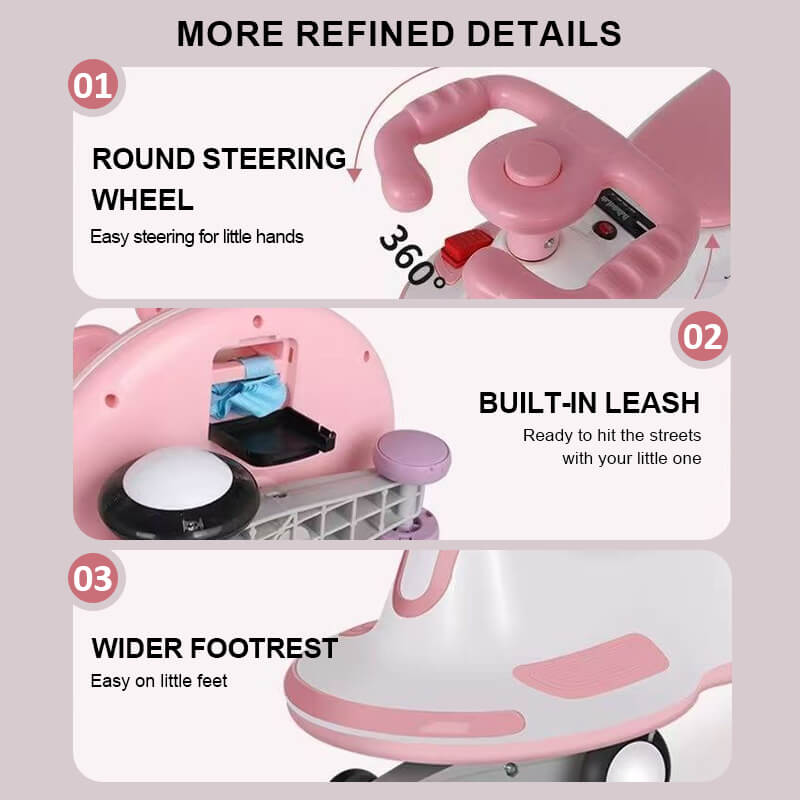 Kids 12V Electric Wiggle Car 360° Sliding Car Dual Anti-rollover with Fashion Light Music