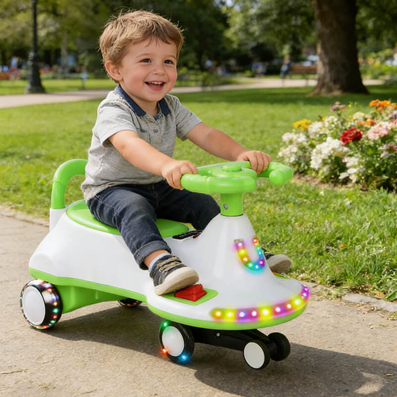 Kids 12V Electric Wiggle Car 360° Sliding Car Dual Anti-rollover with Fashion Light Music