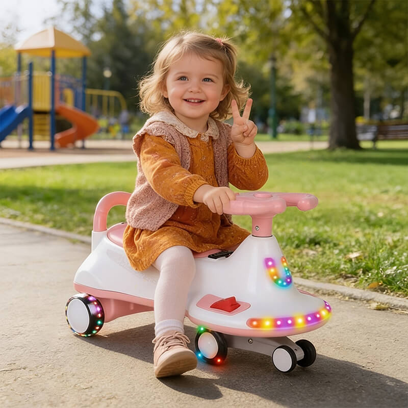 Kids 12V Electric Wiggle Car 360° Sliding Car Dual Anti-rollover with Fashion Light Music