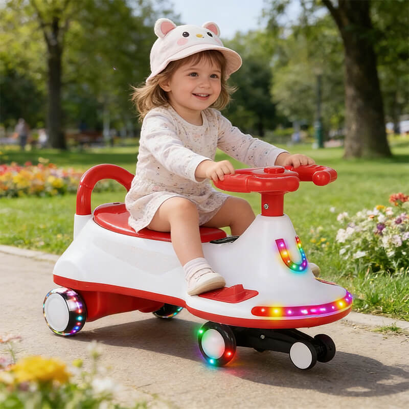 Kids 12V Electric Wiggle Car 360° Sliding Car Dual Anti-rollover with Fashion Light Music