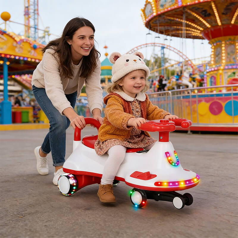 Kids 12V Electric Wiggle Car 360° Sliding Car Dual Anti-rollover with Fashion Light Music