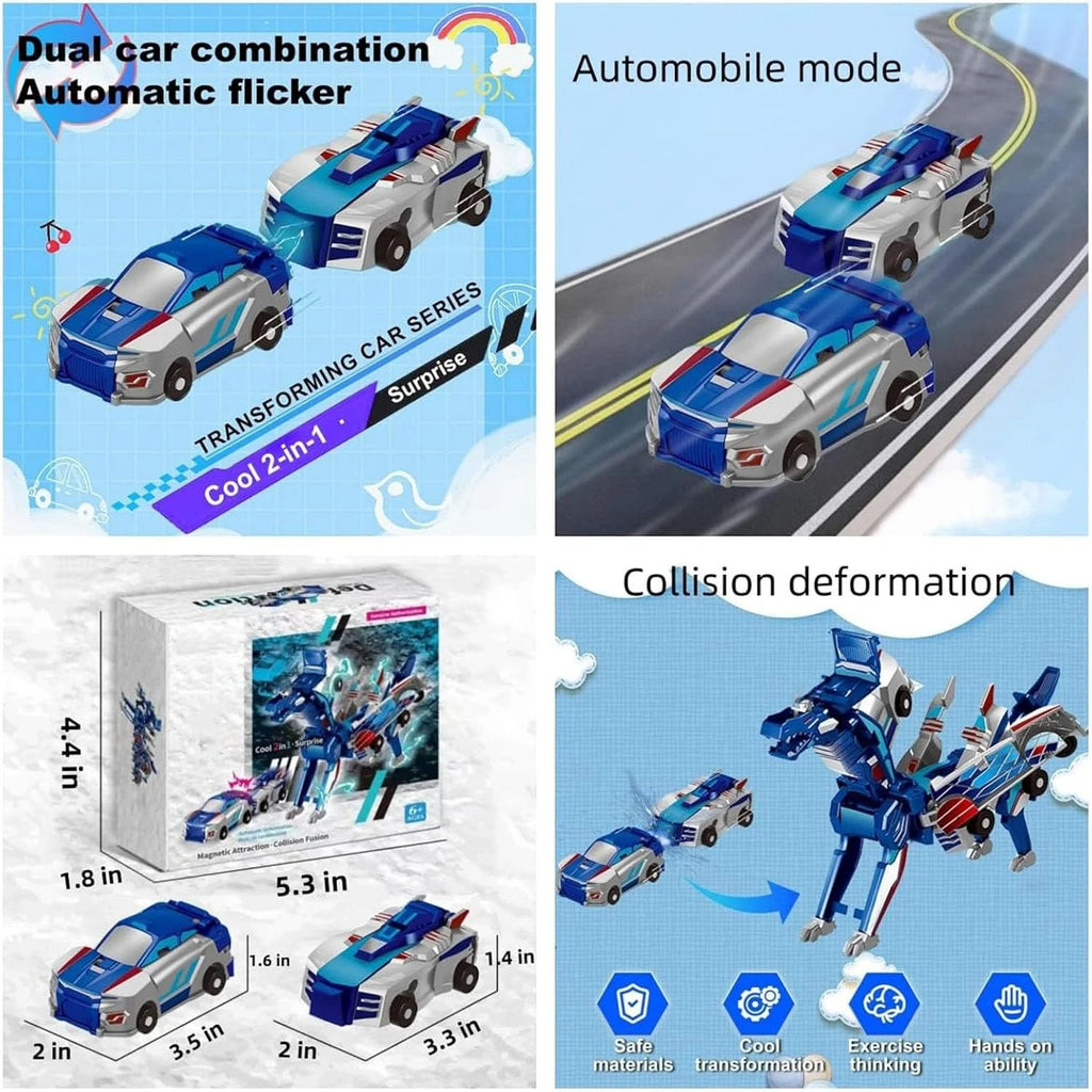 Kids 2in1 Collision Transformer Car Magnetic Cars Transform Into Dinosaur Deformed Car Set