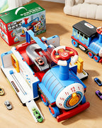 Kids 4-in-1 Ride-On Train Transforming Train Set Multifunctional Storage Toy with Detachable teering Wheel