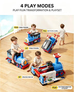 Kids 4-in-1 Ride-On Train Transforming Train Set Multifunctional Storage Toy with Detachable teering Wheel